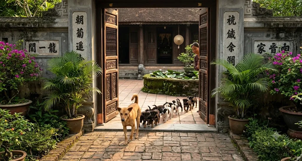 Chó mẹ dẫn đàn con