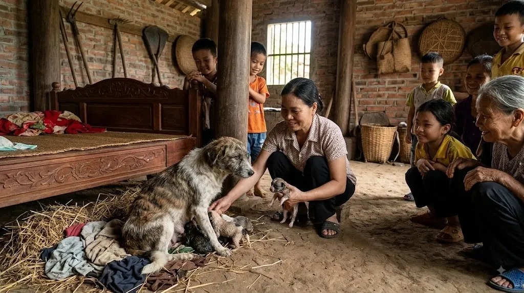 Chó vào nhà đẻ