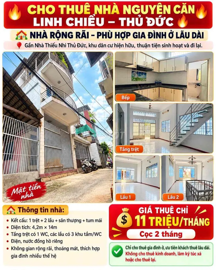 🔥 CHO THUÊ NHÀ NGUYÊN CĂN LINH CHIỂU – THỦ ĐỨC – CHỈ 11 TRIỆU/THÁNG 🔥